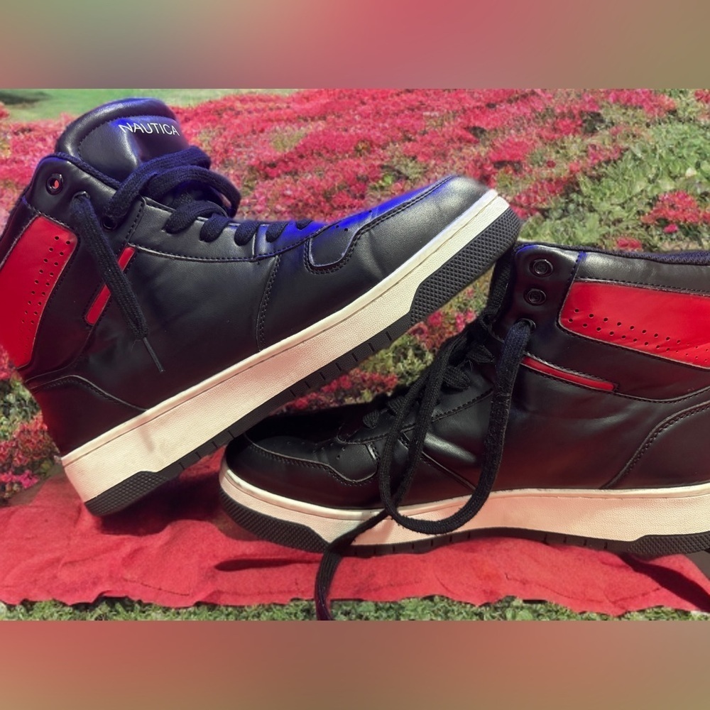 Nautica Black and Red High-Top Sneakers